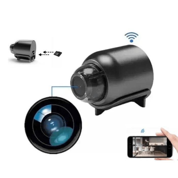 Mini Cameră WiFi Full HD 1080p, 160°, Detecție Mișcare, Night Vision