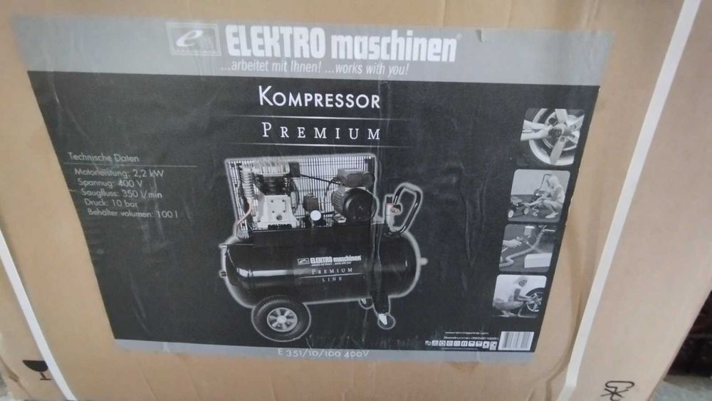 НОВ компресор Elektro Maschinen 350л/мин,100L резервоар,10bar,трифазен