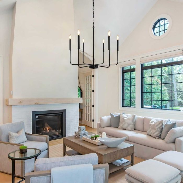 Candelabru modern, Wtuoing, lustra 6 brate, E14, negru