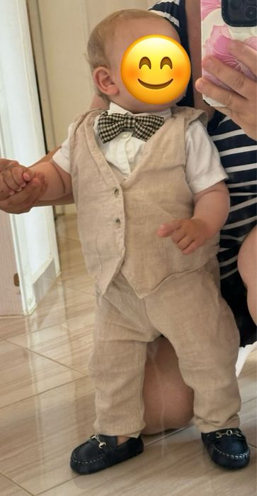 Ленен комплект костюм за момче в бежово 80 см Н&М