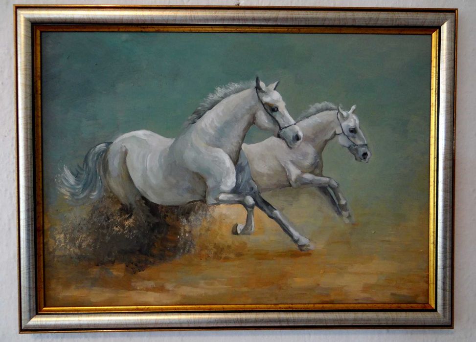 Маслена картина ,,Коне във вихър" с рамка