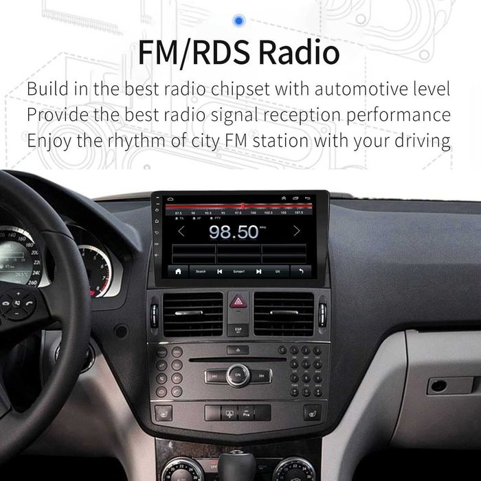 Мултимедия за Mercedes, C Class, W204, плеър с Екран, 9” Android, Навигация, C W204, двоен дин, Carplay, Waze, Андроид Auto