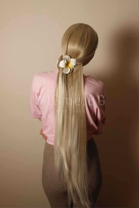 Дълга права пепелно руса лейс фронт перука Елора