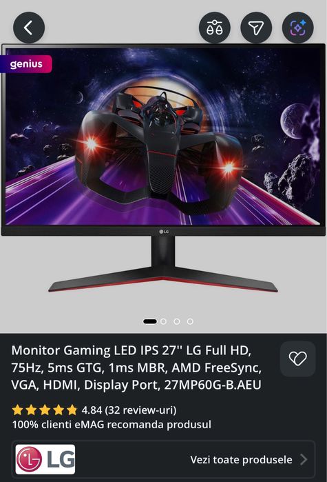 Monitor Gaming LG 27" FHD 75Hz
