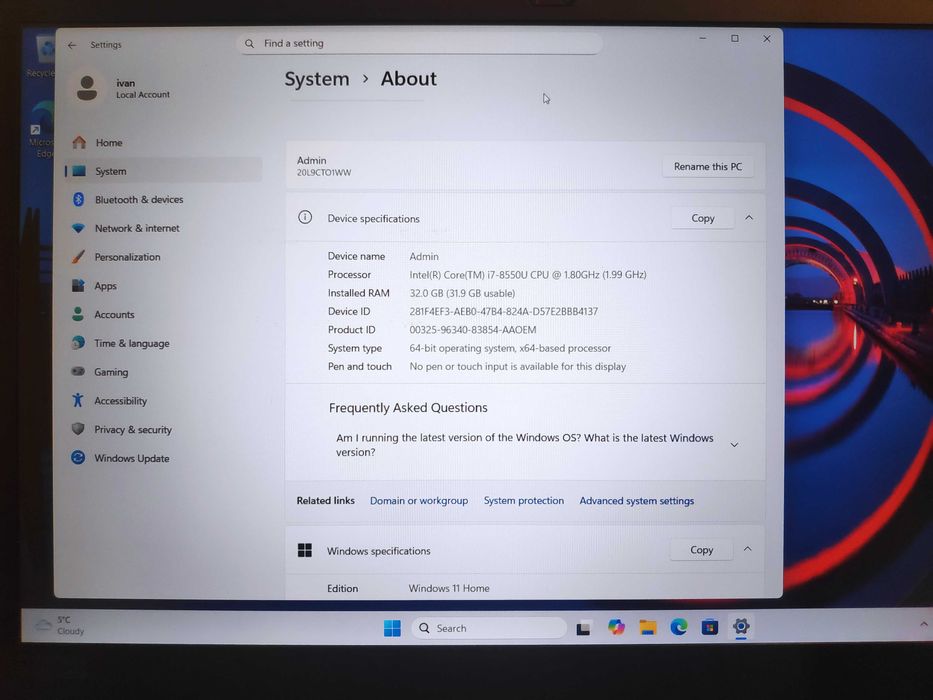 ThinkPad T580 Intel I7 32GB