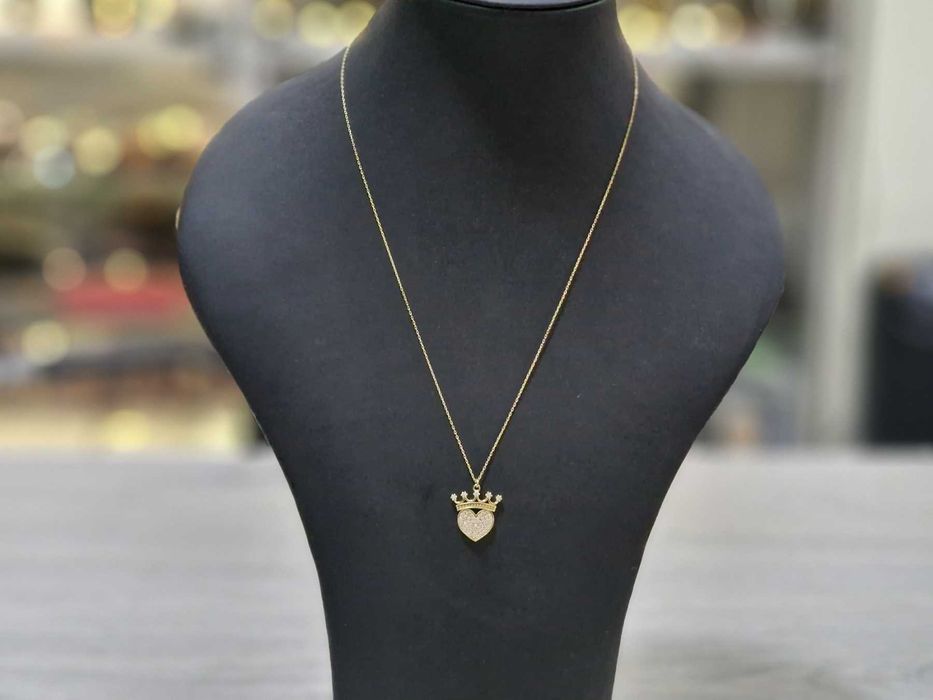 Дамски златен синджир / сърце-корона / 14К 585 / 3,40 гр.