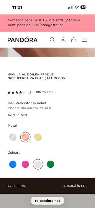 inel pandora inima marime 52