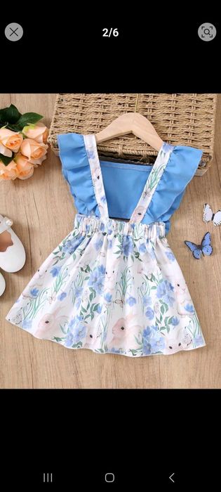 Детска рокля на зайчета, синя