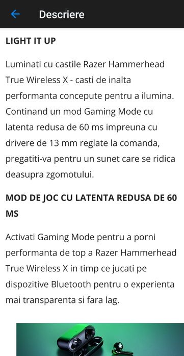 Căști Razer True Wireless X