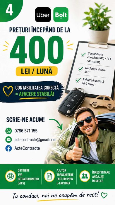 Contabilitate ridesharing (Uber, Bolt) SRL sau PFA