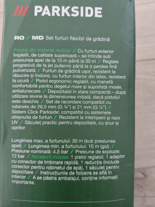 Furtun flexibil parkside 30 m