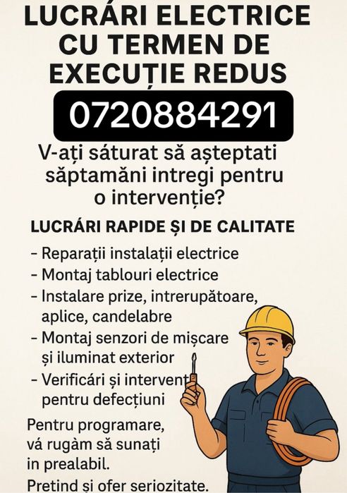 Electrician NON-STOP prețuri foarte bune. Fac și deplasări