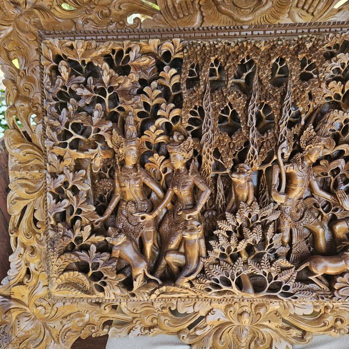 Tablou sculptat in lemn exotic, o piesa autentica de artizanat balinez
