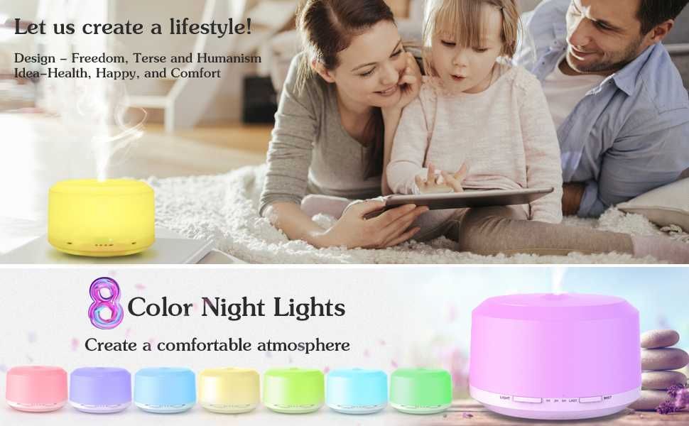 Арома дифузер/ овлажнител с ЛЕД светлина 450 мл от LUSCREAL