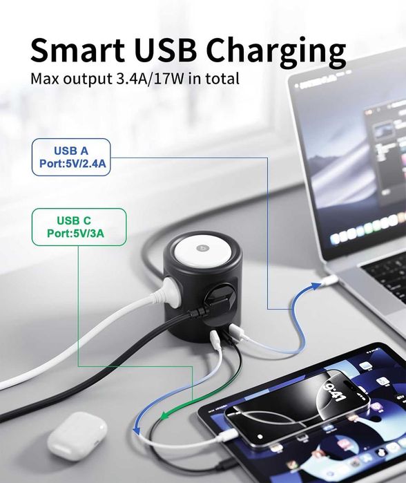Многоконтактен контакт с превключвател, Sameriver Многоконтактен контакт с 2 USB и 1 USB C