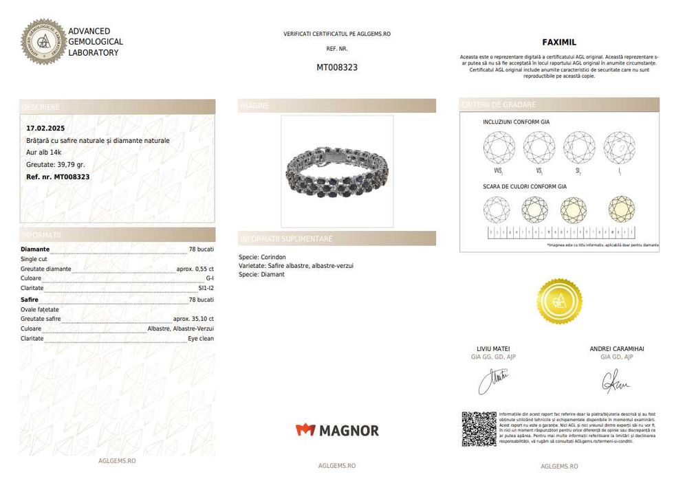 Brățară din aur alb, decorată cu safire și diamante