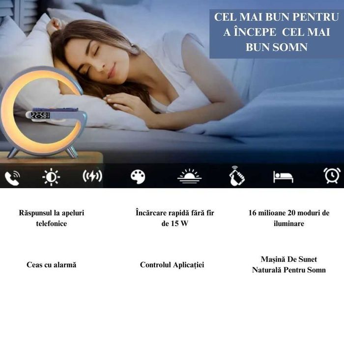 Incarcator wireless, 9 in 1 Functii, Cu ceas, Lampa smart, Alarma etc