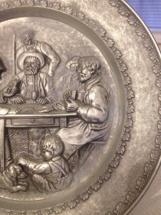 Нови! Немски калаени чинии за стена Lindenwirtin и Картоиграчи