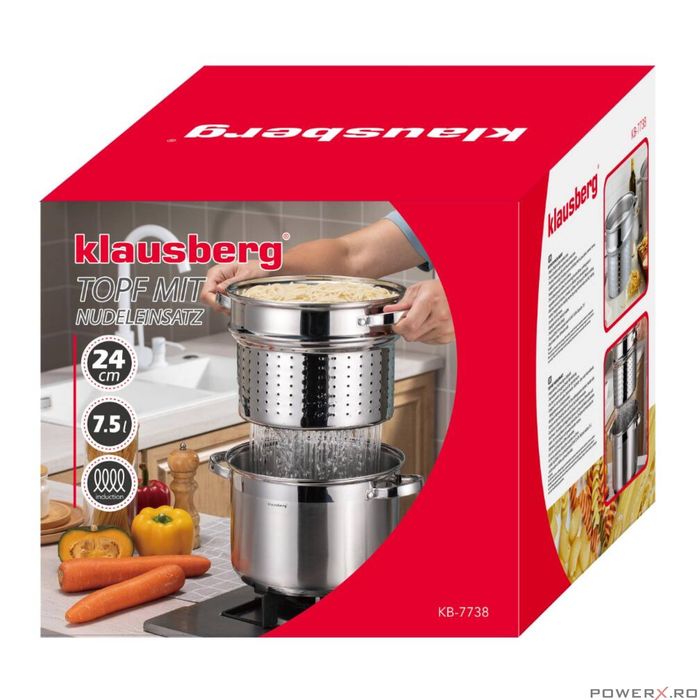 Oala din inox cu insertie pentru fiert, diametru 24 cm, capacitate 7,5