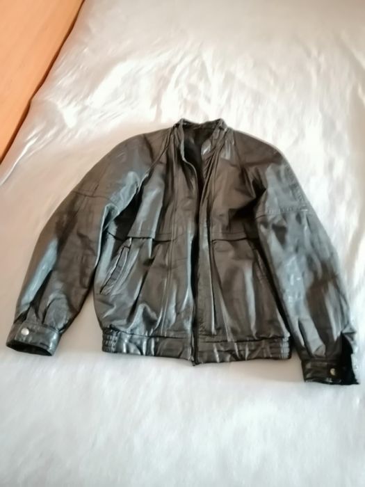 кожено мъжко яке естествена кожа черно размер 48 ползвано пребоядисано