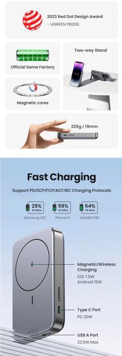 UGREEN Mini Magnetic PD 20W Power Bank 10000mAh magsafe for iPhone 17