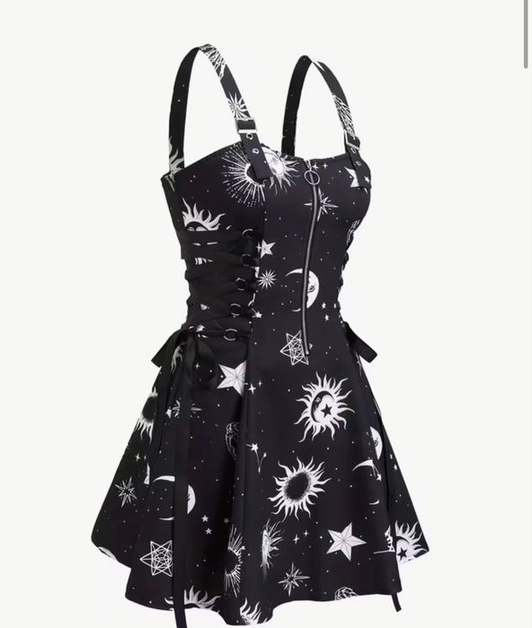 Платье летнее (черное, узоры желтые)