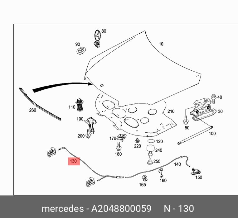 Жило За Отваряне На Преден Капак Mercedes, C-Class W204,