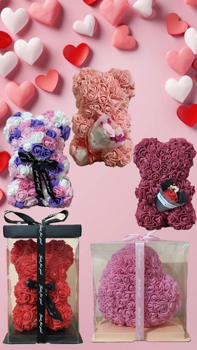 Мече от вечни рози и сърце от вечни рози за Свети Валентин и 8 март