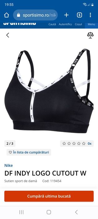 Bustiera sport Nike DF INDY LOGO CUTOUT W