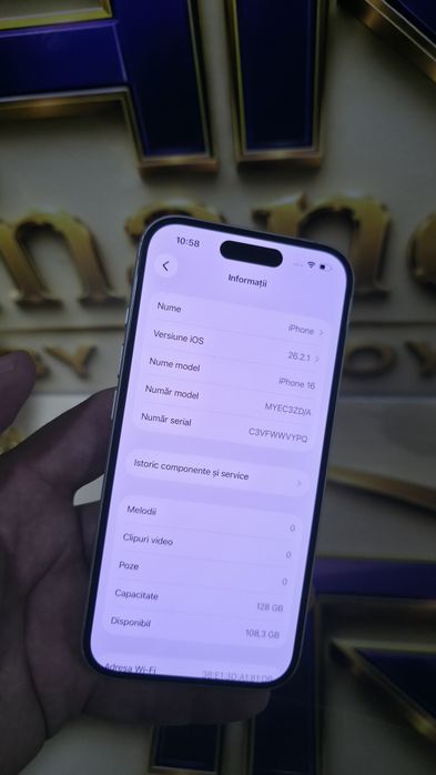 iPhone 16 White 5G 128GB Baterie:100% Schimbată.