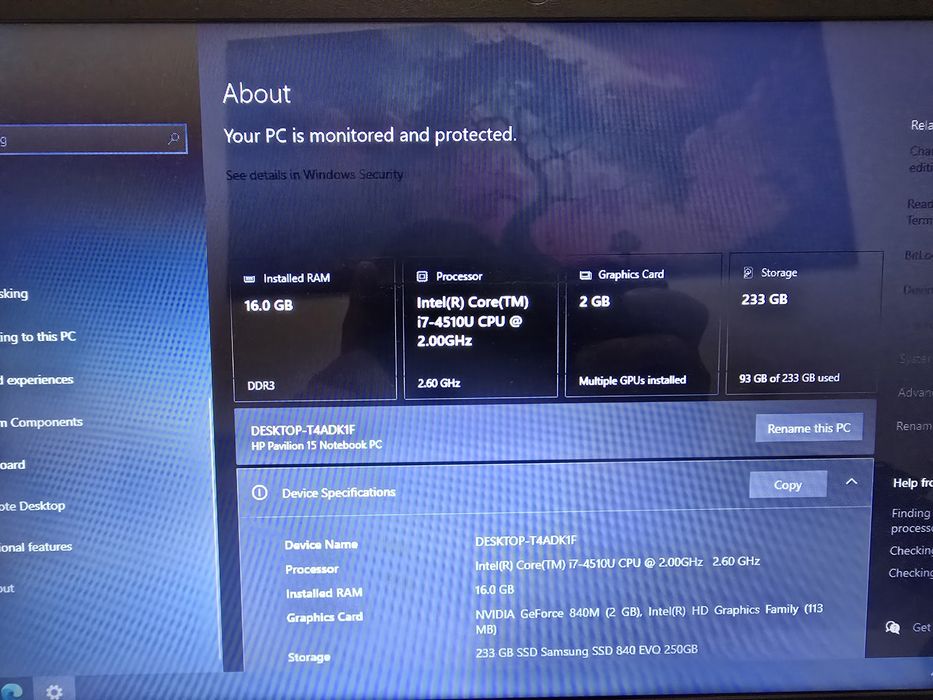 Laptop Hp cu SSD 250GB / 16GB RAM