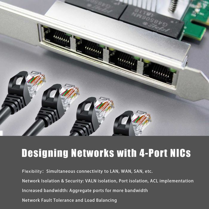 Placa de retea Gigabit GLOTRENDS ST7387 cu 4 porturi RJ45 pentru firewall, router software, agregare legături NAS, izolare rețea