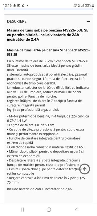 Masina de tuns iarba pe benzina cu pornire hibridă