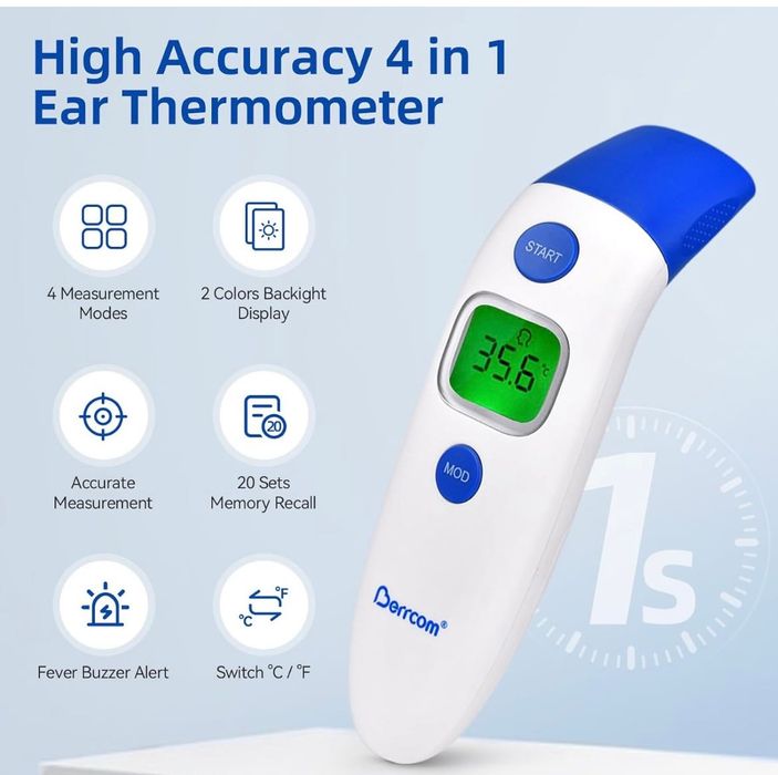 Дигитален термометър 2 в 1 – безконтактен, за чело и ухо