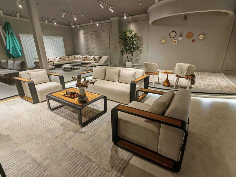 Луксозна градинска мека мебел SPAVALDO - диван, фотьойли и маса от тик