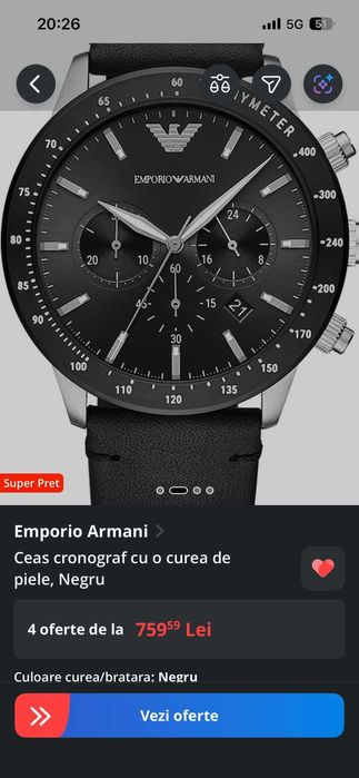 Ceas Conograf Emporio Armani cu curea neagra