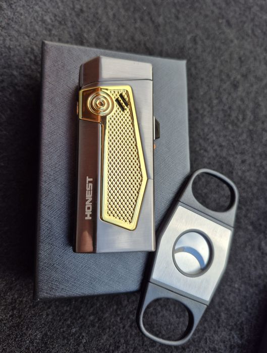 Луксозна запалка за пури HONEST с подарък резачка,три цвята