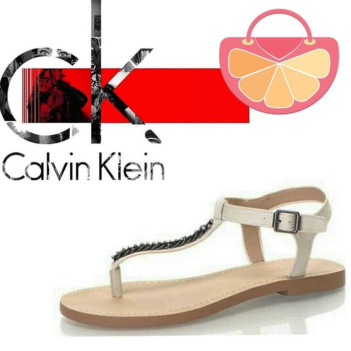 %ПРОМО% CALVIN KLEIN № 40 – Дамски кожени сандали с декоративни камъни