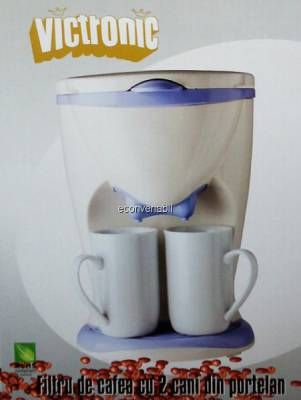 Filtru de cafea si ceai cu 2 cani din portelan, Nou