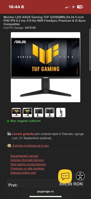 Monitor asus tuf 310hz 0.5ms