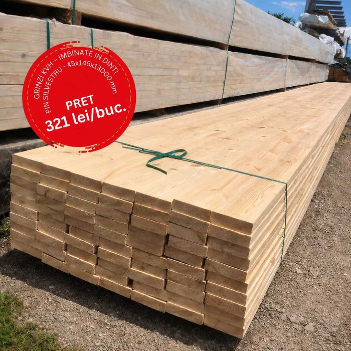 Grinzi KVH - 13 metri IMBINATE IN DINTI Pin Silvestru –45x145x13000mm