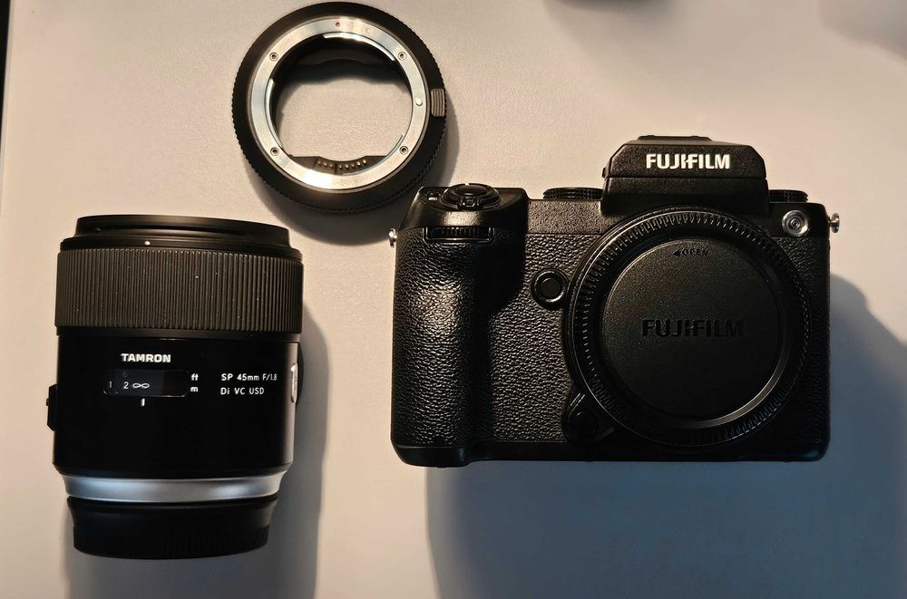 Fujifilm GFX 50S + Tamrron 45mm f1.8 + Viltrox EF-GFX Pro