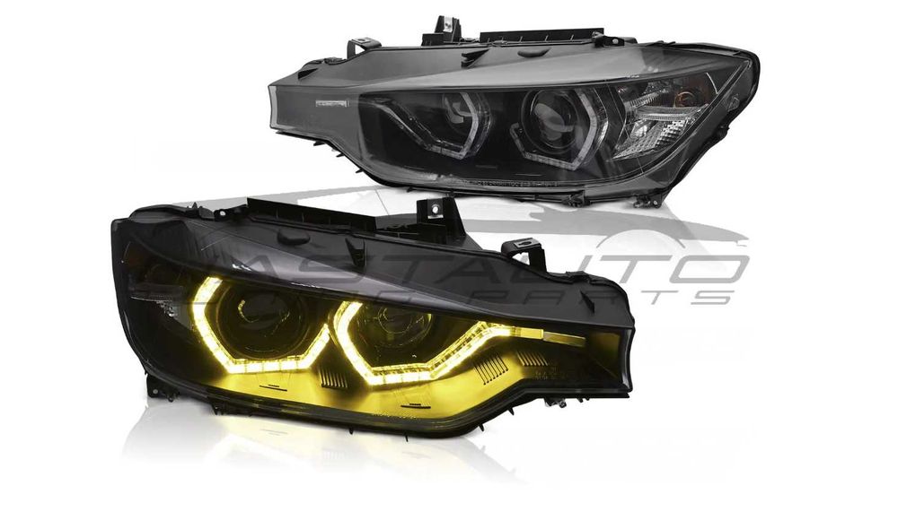 Фарове Ангелски очи YELLOW LED DRL черни за BMW F30/F31 11-15