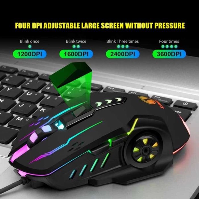 Mouse Gaming cu iluminare RGB 6 Butoane, DPI 1200,1800,2400,3600,USB