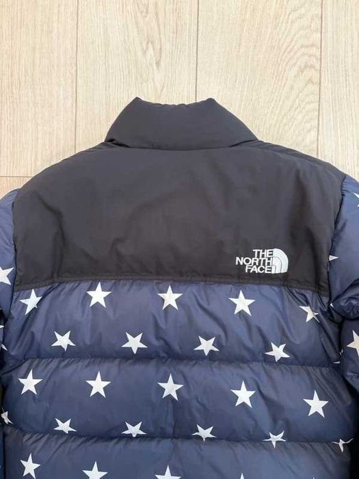 The North Face USA Stars Print 700 Down Puffer Nuptse Jacket Navy Blue