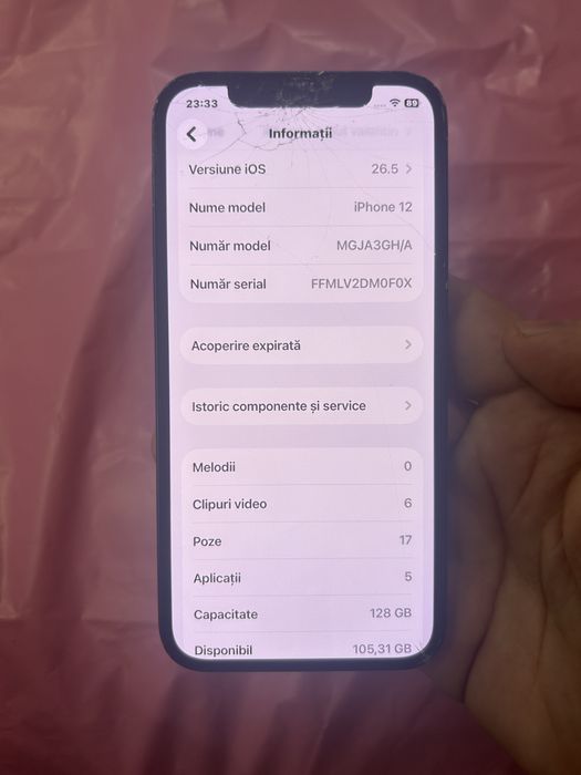 Iphone 12 crapat 128 GB Negru