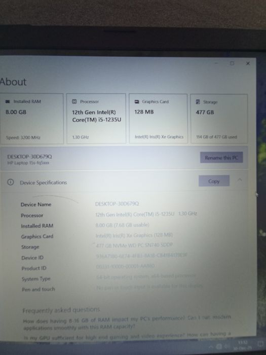 hp. Model 15s-fq5066TU 8-16RAM 512GB