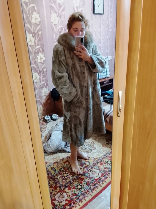 Шуба мутоновая мех песец