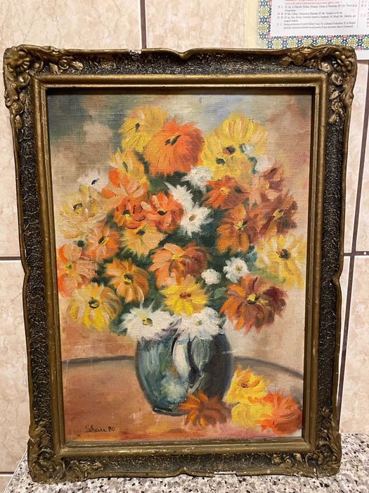 pictura veche pe panza in ulei tablou vechi pe panza in ulei tablou