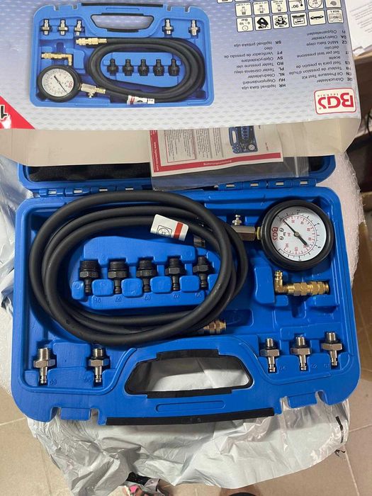 Trusa pentru verificat presiunea de ulei cu manometru si adaptoare, BGS 8007